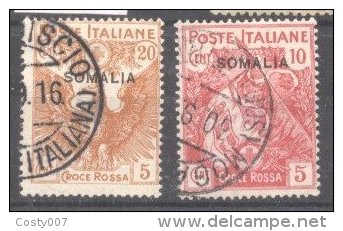 Italy Somalia 1916 Red Cross, 10+5C Pink, 20+5C Orange, Sass.19,21, Mi.20,22, Used AM.130 - Somalië