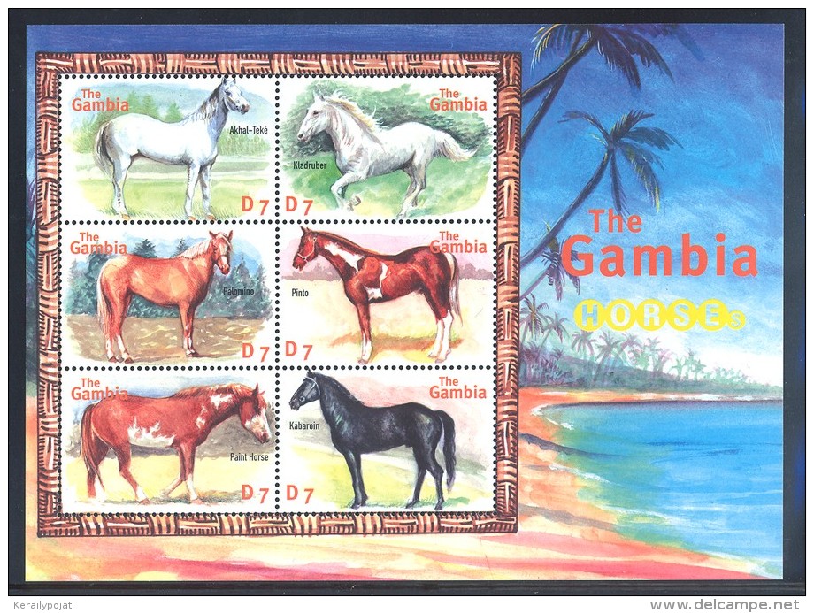 Gambia - 2001 Horses Kleinbogen (1) MNH__(FIL-9892) - Gambia (1965-...)