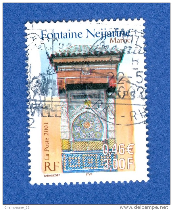 VARIÉTÉS FRANCE 2001  N° 3441 FONTAINE NEIJARINE MAROC 22.2.2002 OBLITÉRÉ YVERT TELLIER 0.60 € - Usados