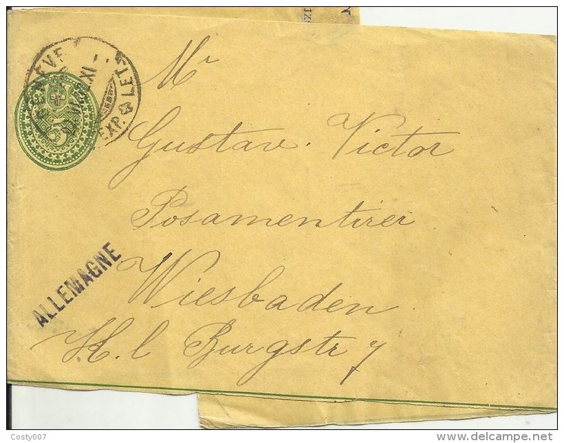 Switzerland 1902 Postal History Rare, NEWSLETTER WRAPPER, Geneva To Wiesbaden D.043 - Briefe U. Dokumente