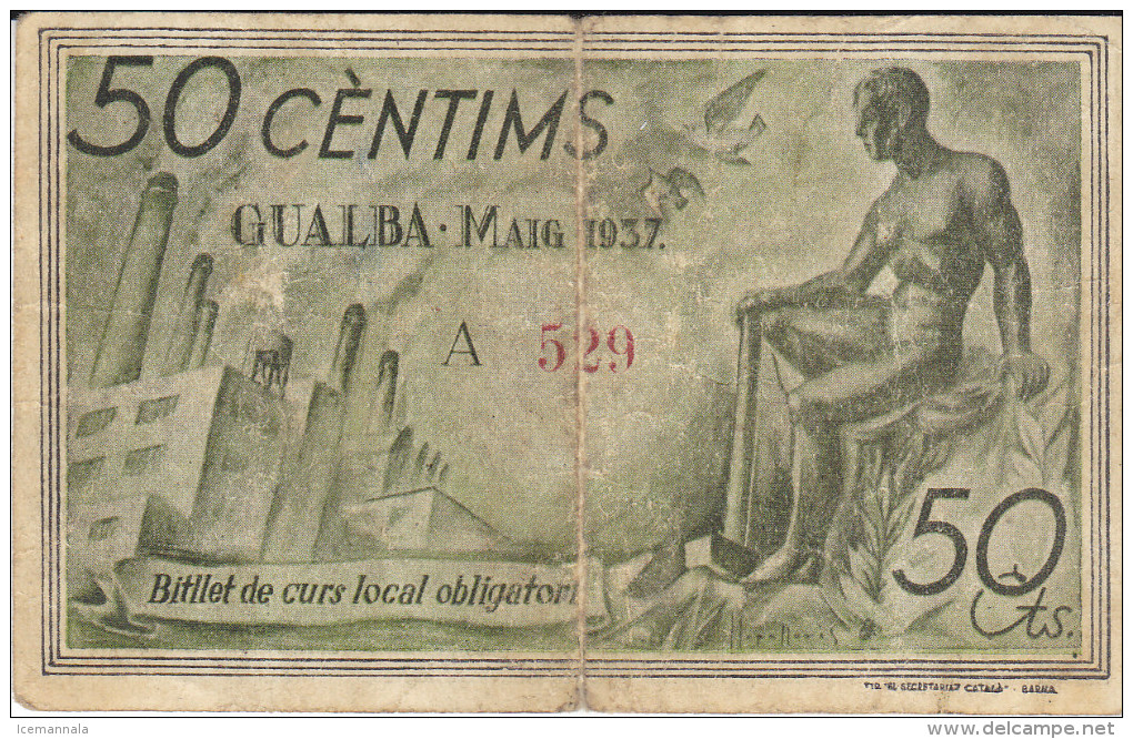 BILLETE LOCAL GUERRA CIVIL 50 CTS AYUNTAMIENTO DE GUALBA - Autres & Non Classés