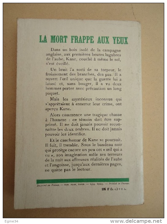 Editions Plon -  Collection Le Ruban Noir - No 10 - Charlotte Jay - La Mort Frappe Aux Yeux - 1954 - Plon