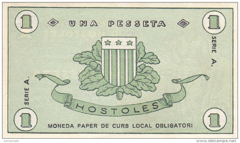 BILLETE LOCAL GUERRA CIVIL 1 PTS   AYUNTAMIENTO DE HOSTOLES - Autres & Non Classés