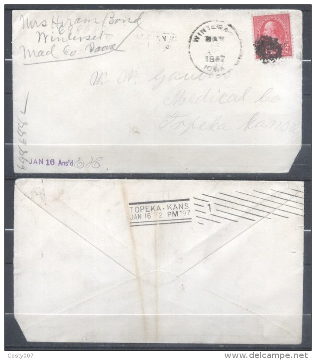 United States 1897 Postal History, Cover Iowa To Topeka Kansas D.062 - ...-1900