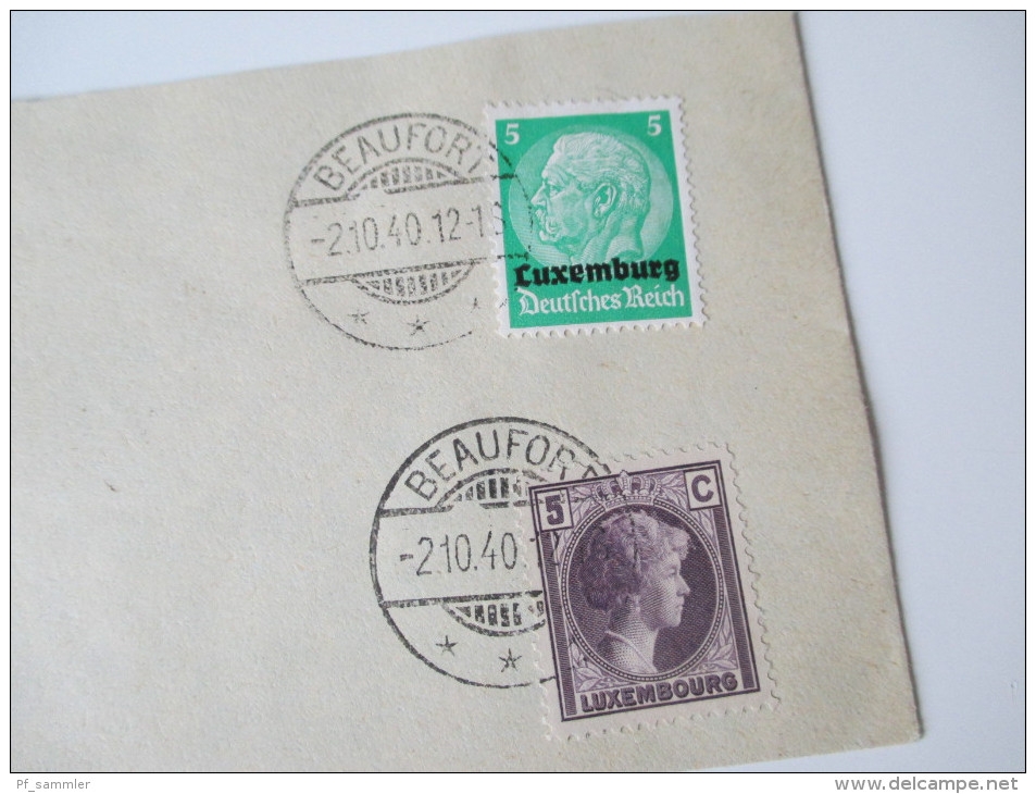 Luxemburg Beaufort 2.10.1940 Mischfrankatur. Briefstück!! - 1940-1944 Ocupación Alemana