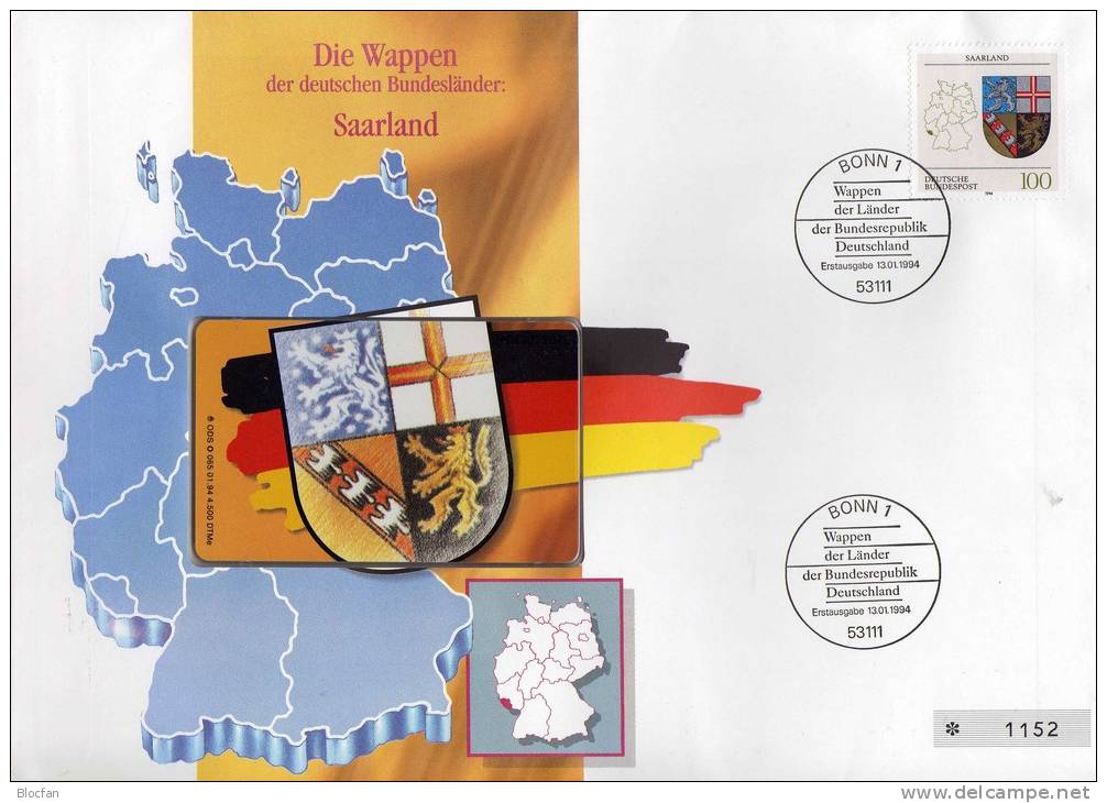 TK O 064/94 Wappen Natur-Park Im Saar-Land ** 25€ Auf Brief Deutschland With Stamp # 1712 Tele-card Wap Cover Of Germany - O-Series: Kundenserie Vom Sammlerservice Ausgeschlossen