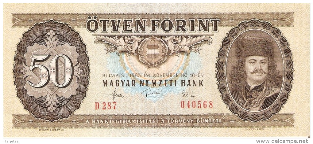 BILLETE DE HUNGRIA DE 50 FORINT DEL AÑO 1983  (BANKNOTE) SIN CIRCULAR-UNCIRCULATED - Hongrie