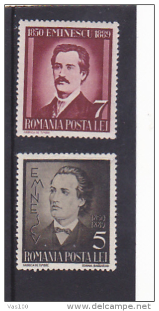 ROMANIAN POET, MIHAI EMINESCU, MINT STAMPS, MLH, MI 596- 597, 1939, ROMANIA - Nuevos