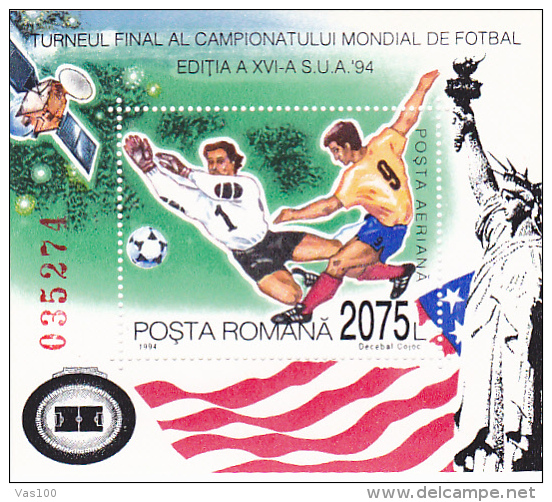 FIFA WORLD CUP, SUA, 1994, COLITA 295, BLOCK MINT, ROMANIA - 1994 – USA
