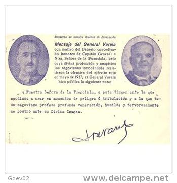 MITP0553-LFTD5074TMIRE.Tarjeta Postal MILITAR.Mesaje GENERAL VARELA CON FRANCO - Personajes