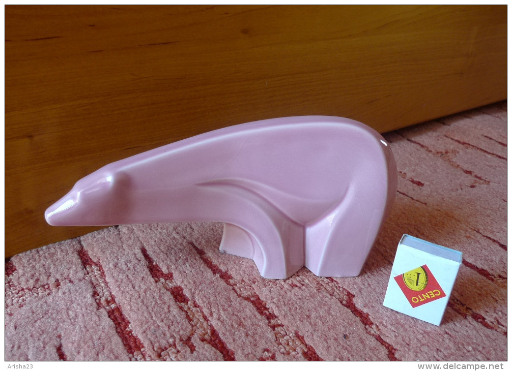 Vintage UE Upsala Ekeby Big Pink BEAR Figurine Designed By Bengt Nilsson Signed - Altri & Non Classificati