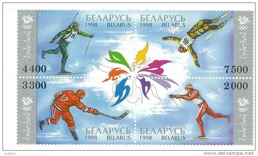 FILATELIA  - OLIMPIADI NAGANO 1998 - BIELORUSSIA - BELARUS - BLOCCO DI 4 NUOVO ** MNH - Winter 1998: Nagano