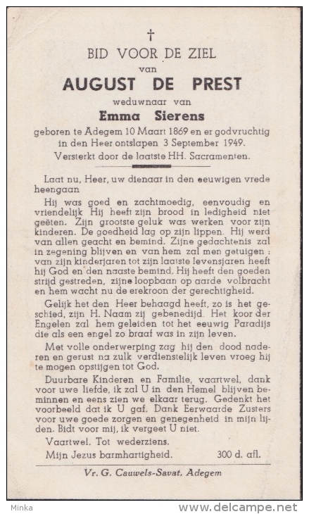 Doodsprentje (6105)  Adegem - DE PREST / SIERENS 1869 - 1949 - Devotion Images