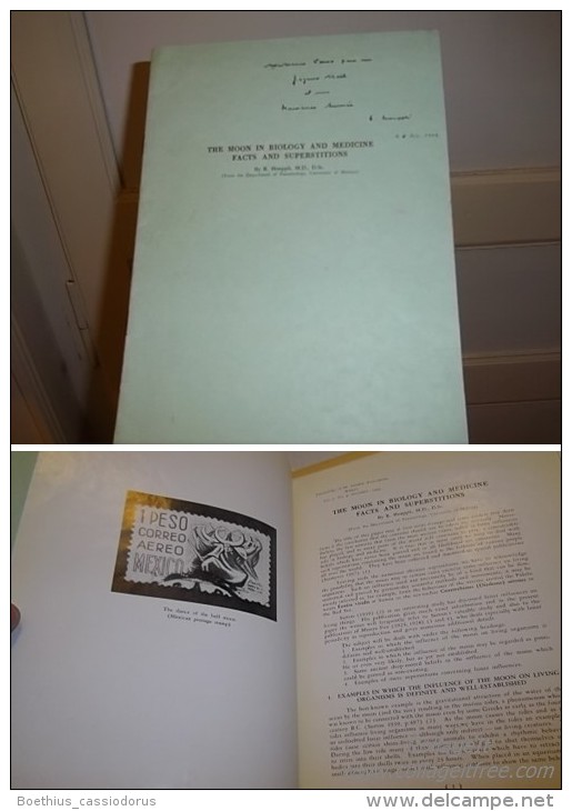 R. HOEPPLI  "THE MOON IN BIOLOGY AND MEDICINE FACTS AND SUPERSITIONS"  1954  Envoi / Signed - Biologische Wetenschappen