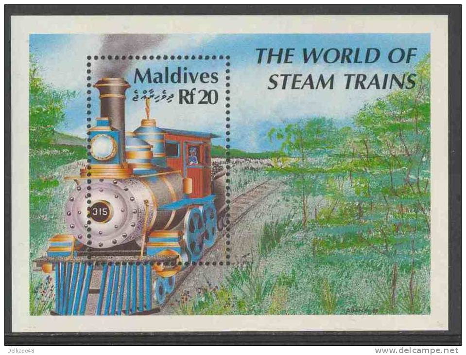 Maldives Malediven 1990 Mi 1486 - B179 ** 19th Century Standard American Locomotive No. 315 / Dampflokomotiven - Treinen