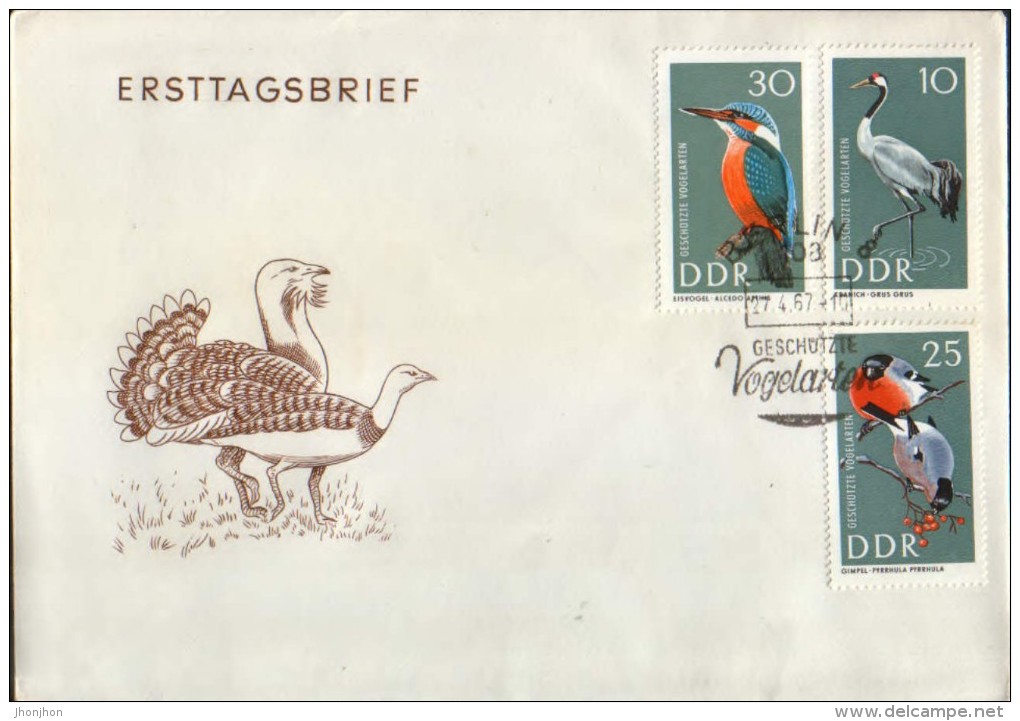 Germany/DDR,waterbirds, Protected Bird Species 1967, Seagull,common Crane,bullfinch  Fdc - Storchenvögel