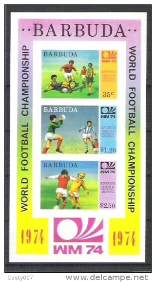 Barbuda 1974 Sport, Soccer, Footbal, Imperf. Sheet, MNH S.370 - Barbados (1966-...)