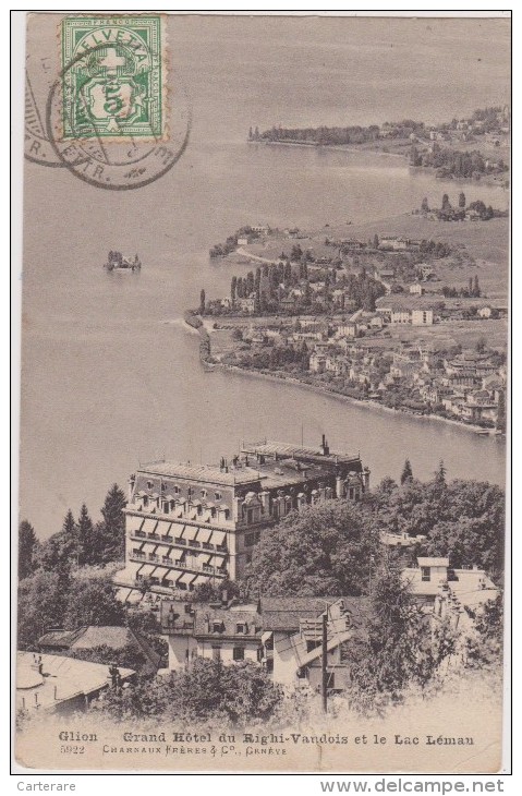 SUISSE,SCHWEIZ,SVIZZERA,S WITZERLAND,HELVETIA,SWISS ,VAUD,MONTREUX,GLION EN 1907,HOTEL RIGHI VAUDOIS,vue Aérienne - Montreux