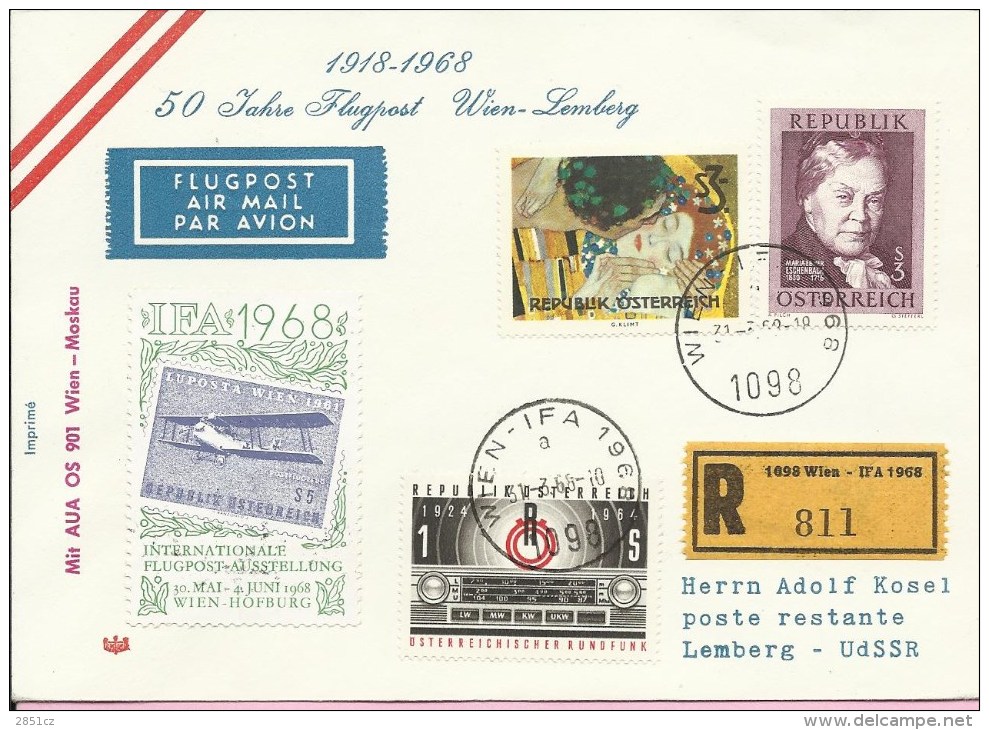 Airmail - 50 Years Wien / Lemberg, IFA 1968., Austria, Registrated Letter - Autres & Non Classés