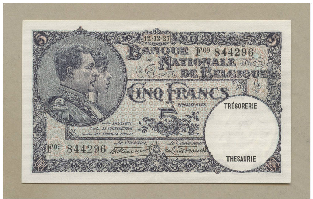 Belgium - 5 Francs  1927  P97b  Superb EF  !!!!!!!!!!!!!!  ( Banknotes ) - 5 Francos