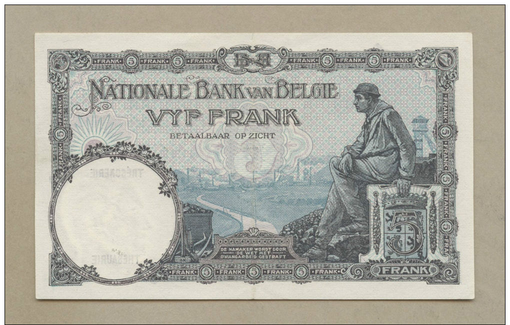 Belgium - 5 Francs  1927  P97b  Superb EF  !!!!!!!!!!!!!!  ( Banknotes ) - 5 Francs