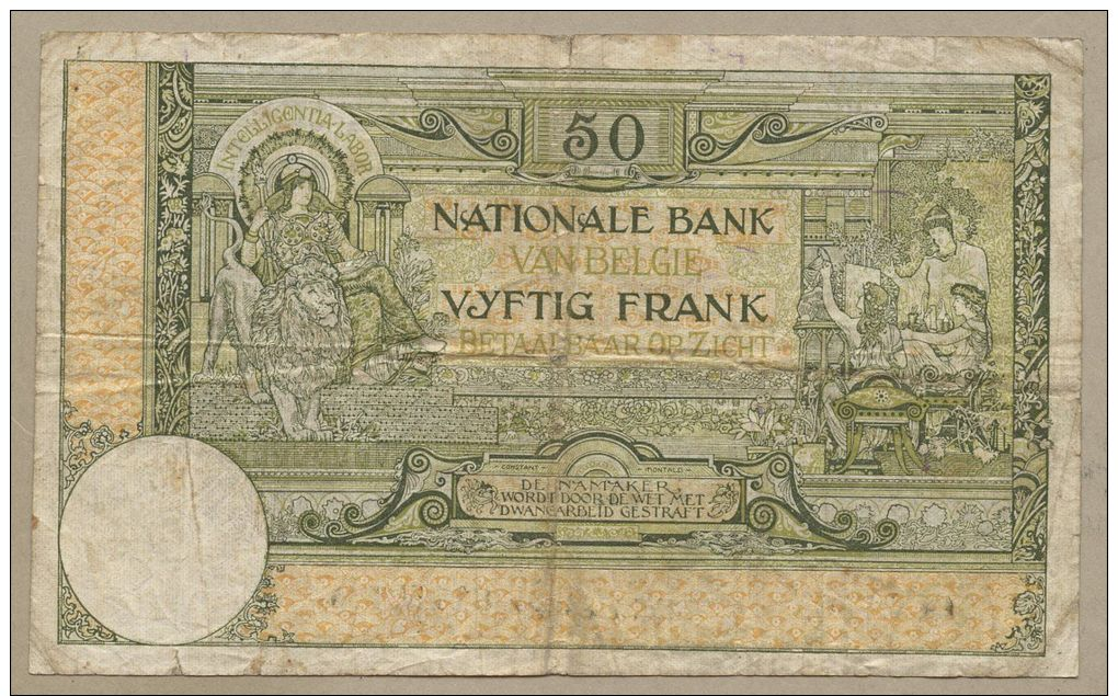 Belgium - 50 Francs  1924  P68c  VG++  !!!!!!!!!!!!!!  ( Banknotes ) - 50 Francs-10 Belgas