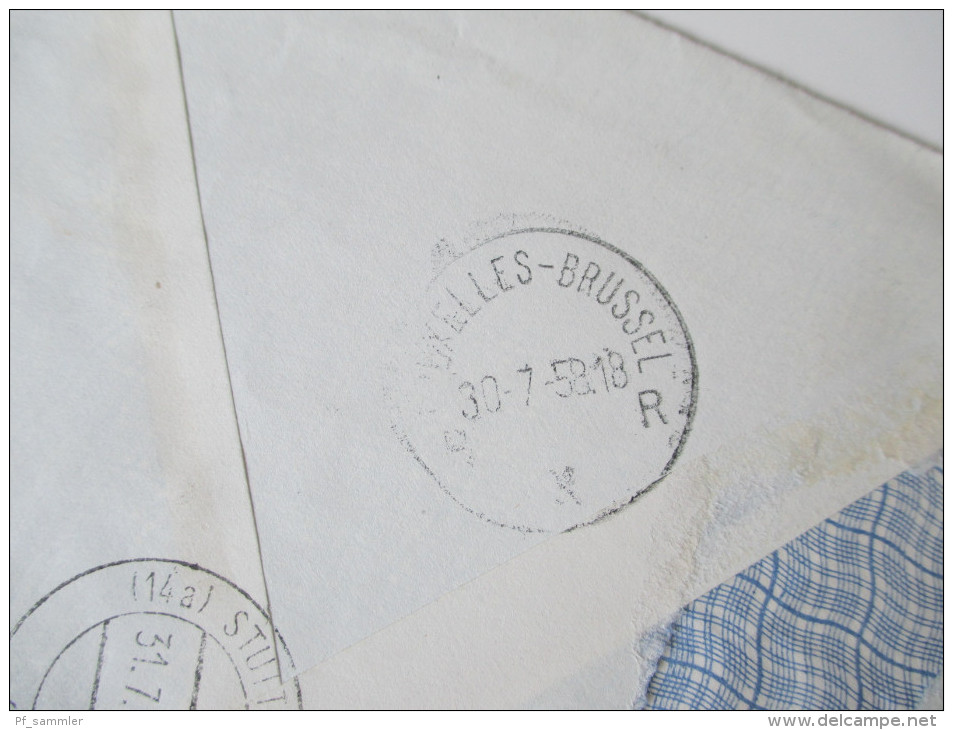 Belgien 1958 Expres Spoedbestelling Geneval - Stuttgart. Bahnpost . 4 Stempel - Brieven En Documenten