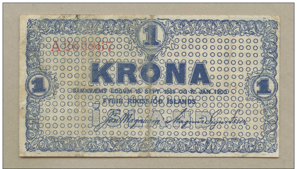 ICELAND - 1 Kr  1924-5  P18b  Good Fine  ( Banknotes ) - Islande