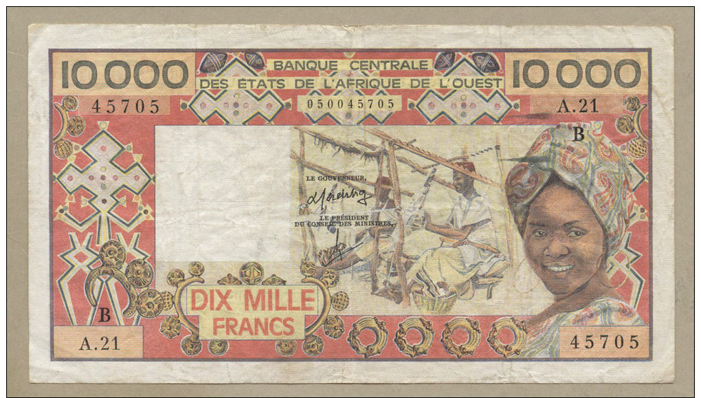 West African States - Benin  10,000 Francs  1983  P209e  Fine  ( Banknotes ) - West-Afrikaanse Staten
