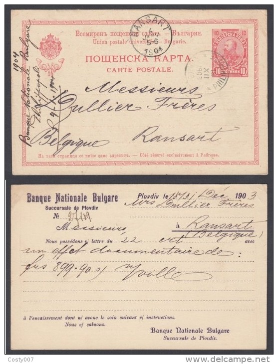 Bulgaria 1874 Postal History Rare, Postcard, To Belgium RANSART Via PHILIPOPPLE D.096 - ...-1879 Prefilatelia