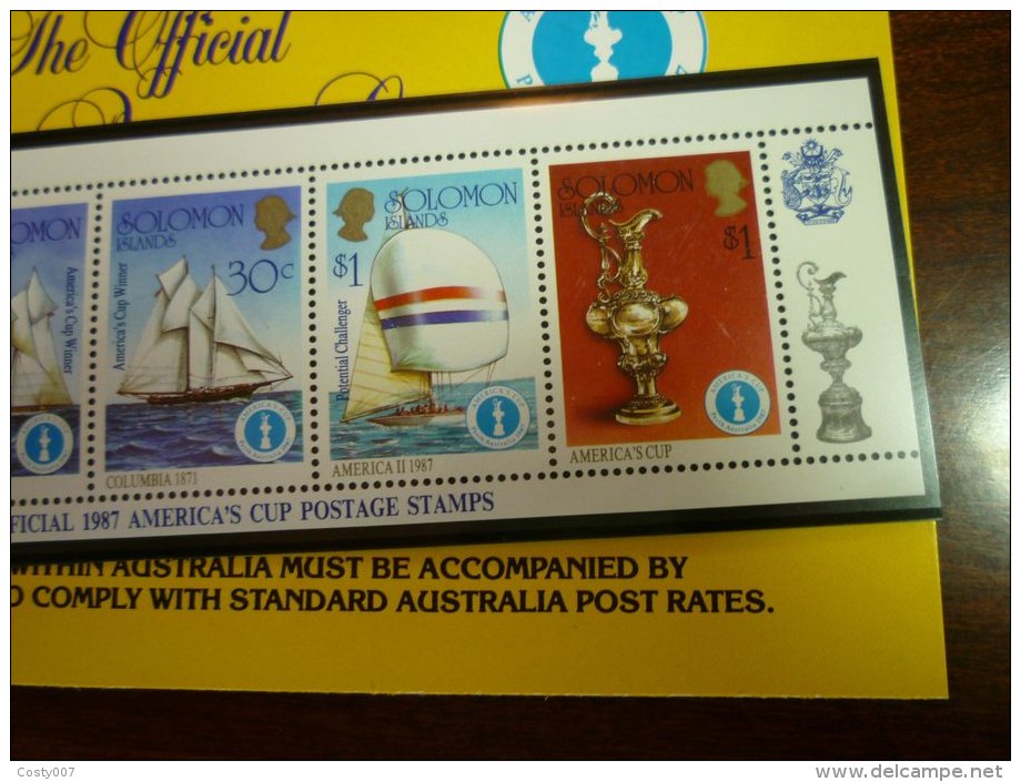 Solomon Islands 1986 America's Cup Winner, 10 Zd+perf. sheet+original sales card, MNH S.505