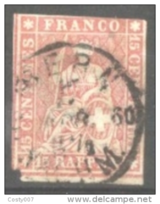 Switzerland 1854 Helvetia, 15Rp Red, Mi.15II, Used AM.239 - Oblitérés