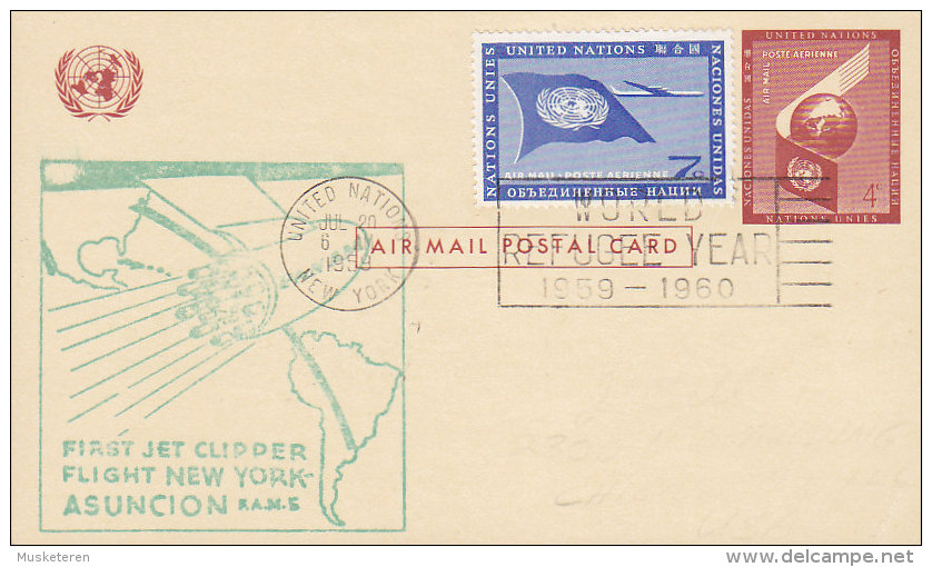 United Nations Uprated Postal Stationery Entier First Jet Clipper Flight NEW YORK - ASUNCION Paraguay, New York 1959 - Poste Aérienne