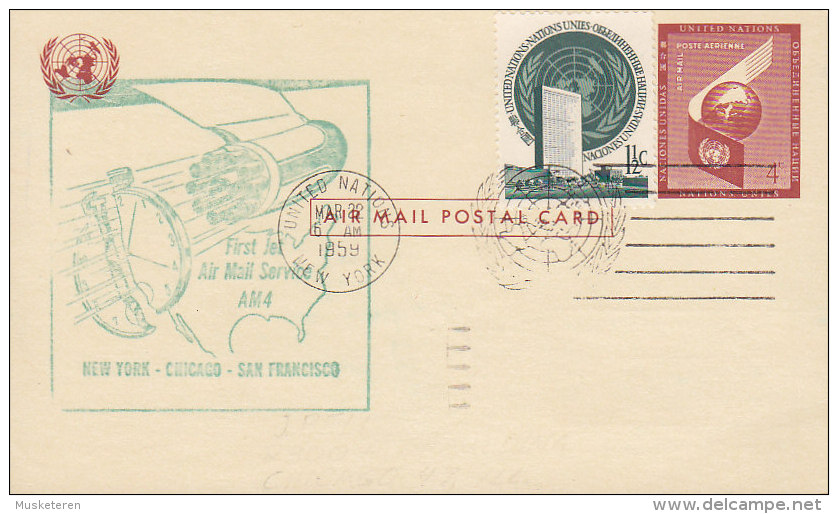 United Nations Postal Stationery Entier First Jet Air Mail Flight NEW YORK - CHICAGO - SAN FRANCISCO, New York 1959 - Poste Aérienne