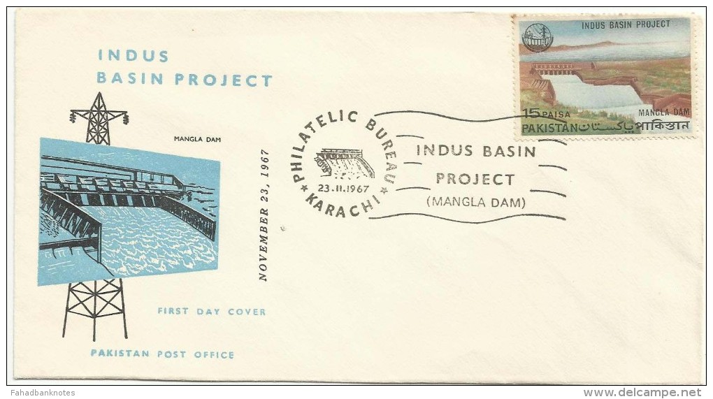 PAKISTAN MNH 1967 FDC FIRST DAY COVER INDUS BASIN PROJECT MANGLA DAM - Pakistan