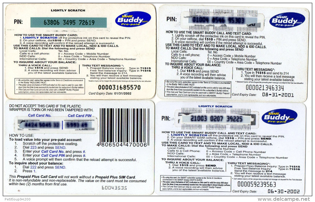 RECHARGES GSM  PHILIPPINES  P250/P300/P500  Buddy/Globe ( Lot De  4) - Philippines