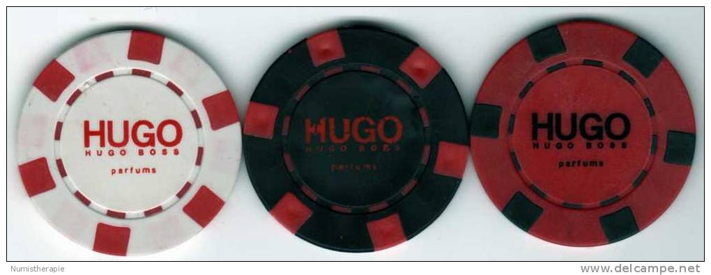 Lot De 3 Jetons De Casino + Plaque Dealer : Hugo Boss Parfums - Casino