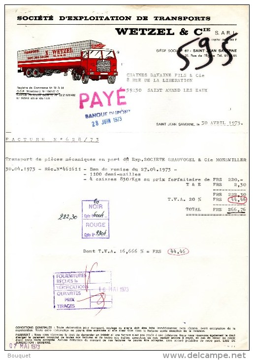 BAS RHIN - SAINT JEAN SAVERNE - SOCIETE D'EXPLOITATION DE TRANSPORTS - CAMION FIAT - WETZEL & CIE - LETTRE - 1973 - Trasporti