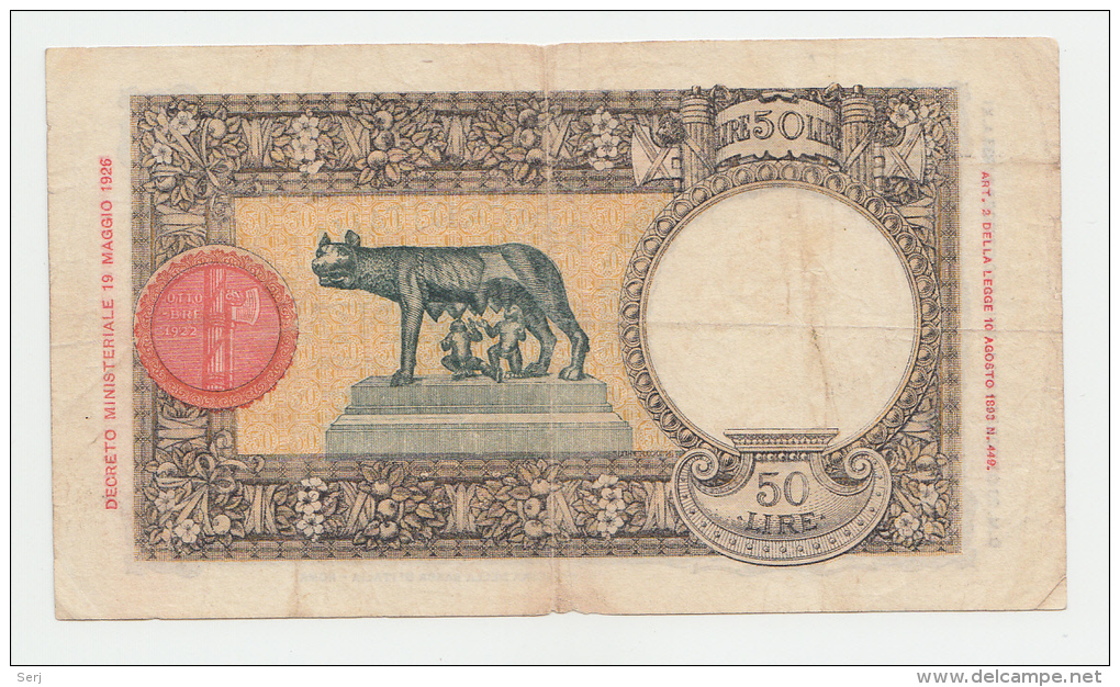 Italy 50 Lire 1940 "aVF" RARE Banknote P 54b - 50 Lire