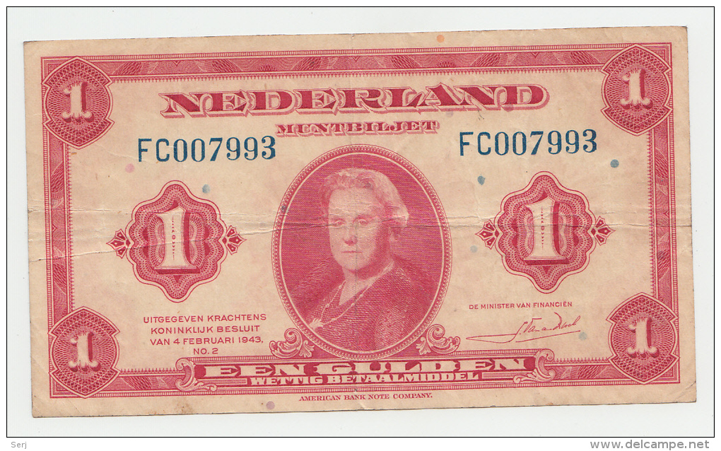 Netherlands 1 Gulden 1943 VF P 64 - 1  Florín Holandés (gulden)