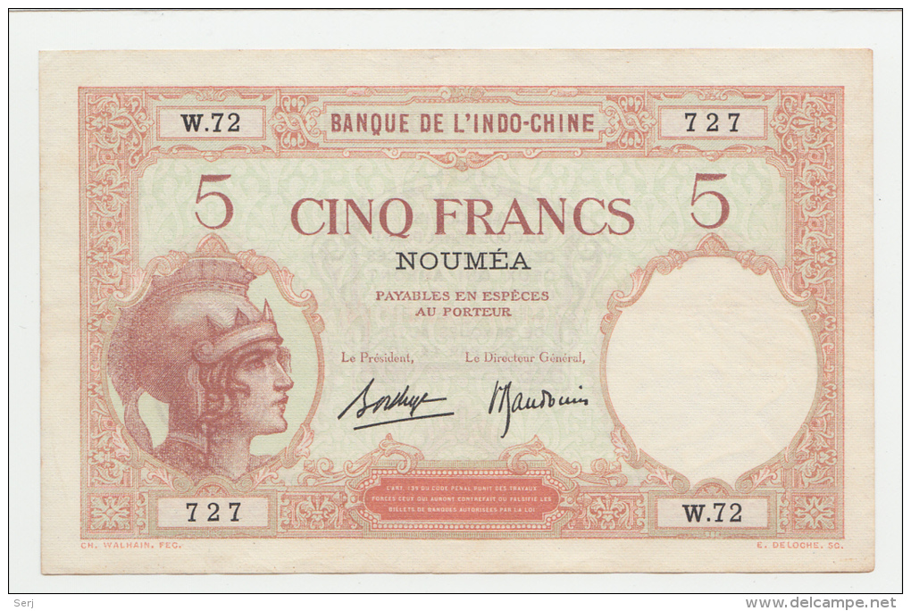 New Caledonia Noumea 5 Francs 1926 VF++  P 36b 36 B - Nouméa (New Caledonia 1873-1985)