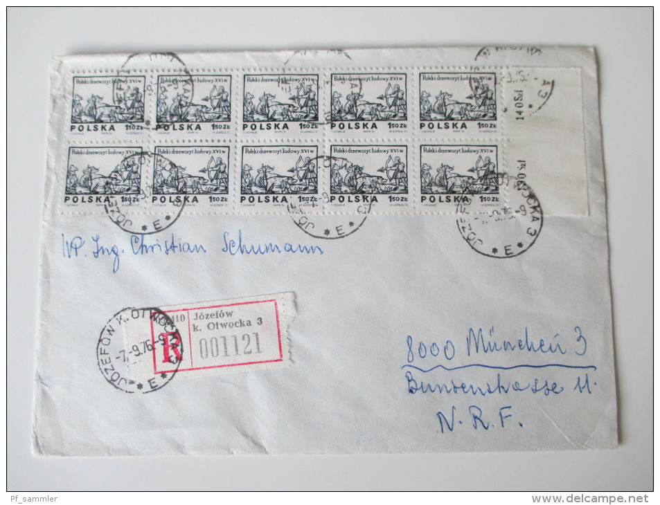 Polen 1976 Registered Letter Jozefow K. Otwocka 3. Nach München. Michel Nr.2351 Mehrfachfrankatur 10er Einheit Bogenrand - Briefe U. Dokumente