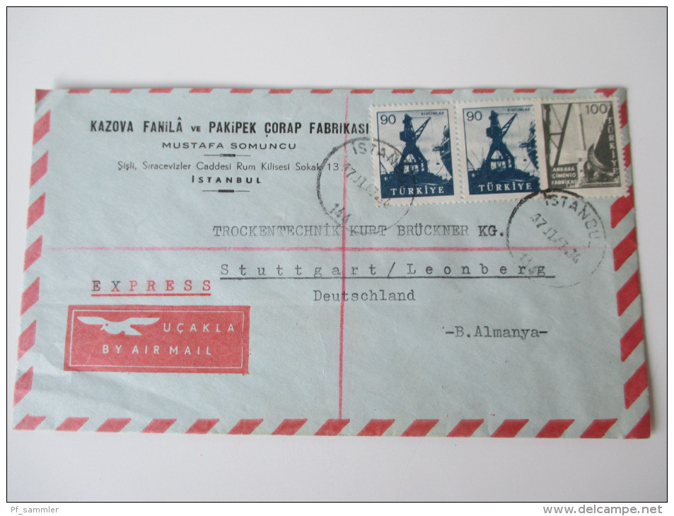 Türkei 1961 Express / Luftpostbrief Kazova Fanila Ve Pakipek Corap Fabrikasi Mustafa Somuncu Istanbul - Covers & Documents