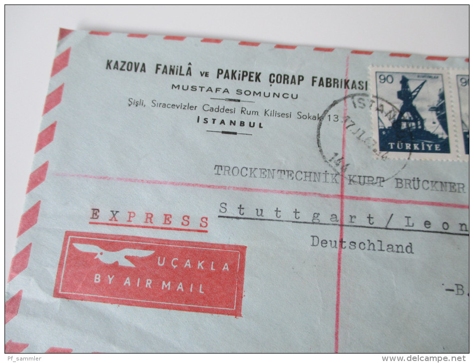 Türkei 1961 Express / Luftpostbrief Kazova Fanila Ve Pakipek Corap Fabrikasi Mustafa Somuncu Istanbul - Cartas & Documentos