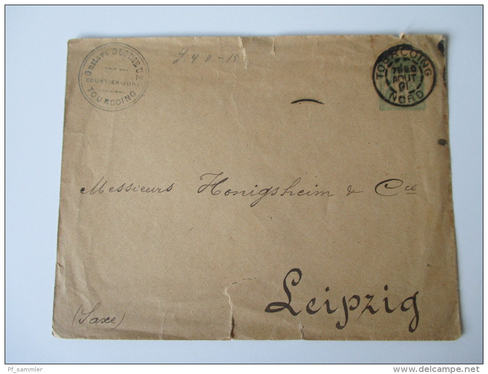 Ganzsache / Umschlag 1891 Tourcoing Nord. Gustave Glorieux Courtier - Jure Tourcoing Gesendet Nach Leipzig - Sobres Tipos Y TSC (antes De 1995)