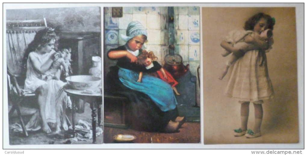CP Lot 3x Litho Reedition De Cp 1900 Illustrateur Enfant Fillette JOUET  Jouant A La Poupée - Collections, Lots & Séries