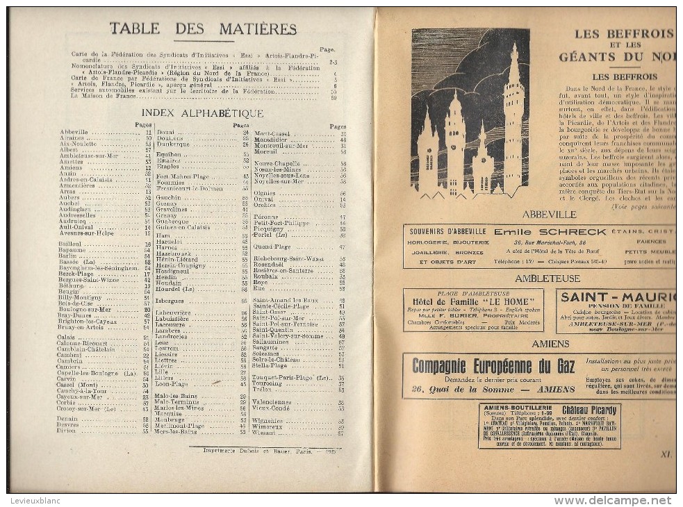 Stations Climatiques , Thermales Et Touristiques/ESSI/ Artois,Flandre,Picardie/T Ourcoing-Fourmies-Valenci Enne/1935 PGC - Picardie - Nord-Pas-de-Calais