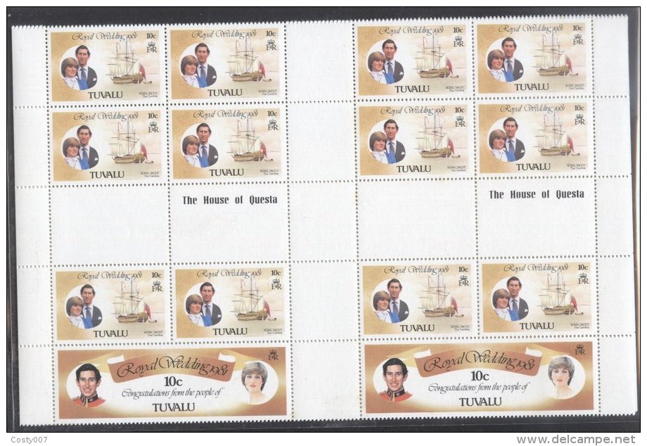Tuvalu 1981 Diana & Charles, Royal Wedding 1981, Perf. Block, 14 Values, MNH S.508 - Tuvalu