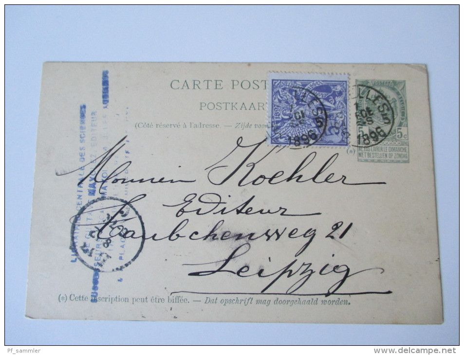 Belgien Ganzsache 1896 Mit Zusatzfrankatur Nach Leipzig. - Tarjetas 1871-1909