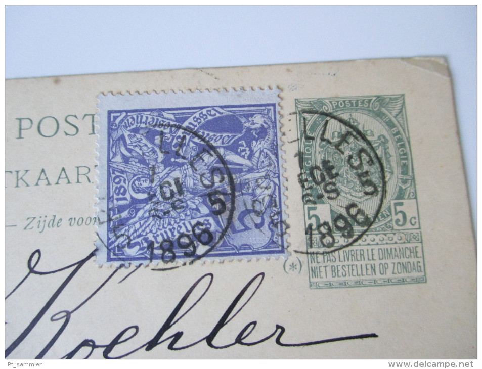 Belgien Ganzsache 1896 Mit Zusatzfrankatur Nach Leipzig. - Postcards 1871-1909
